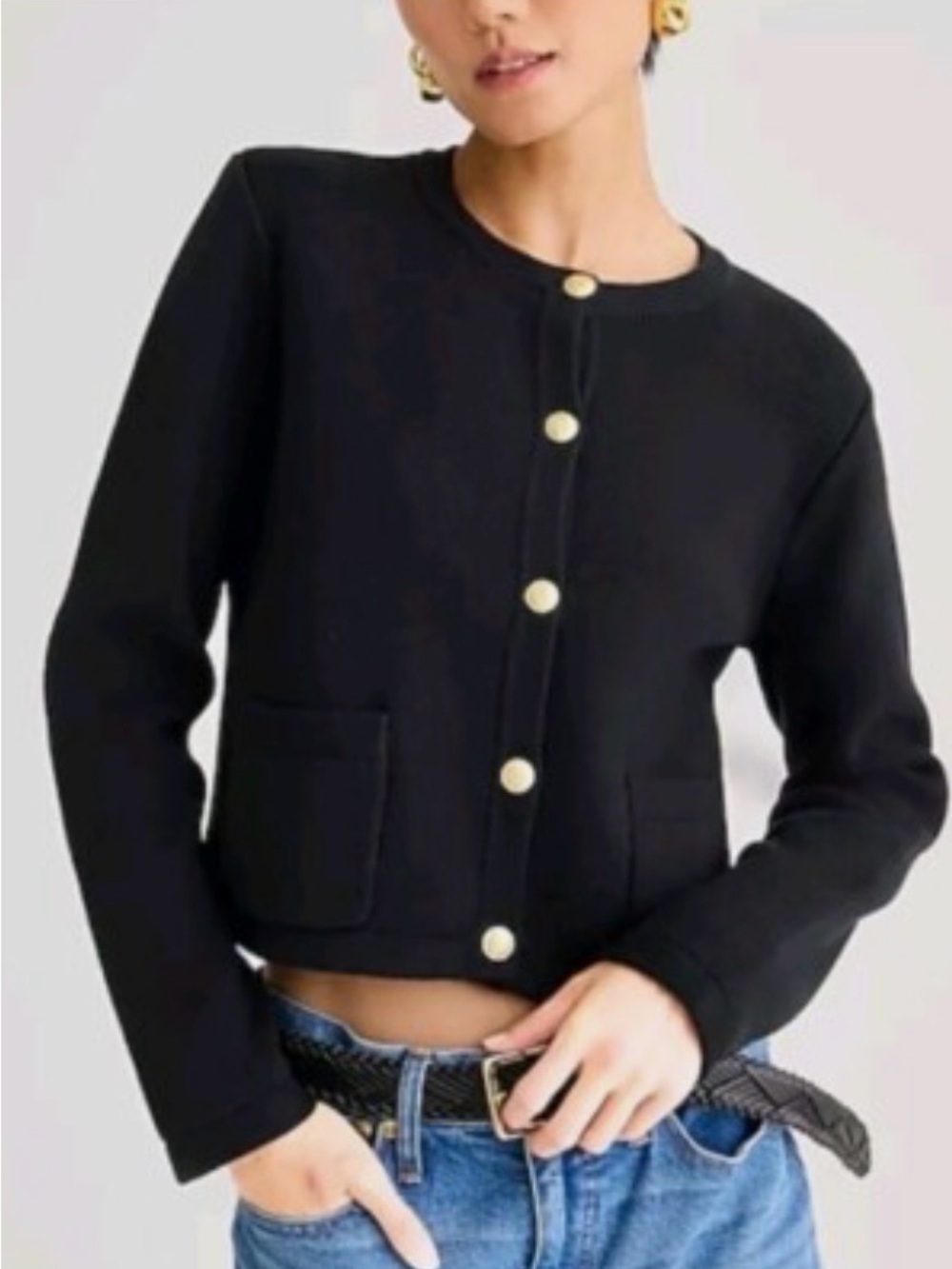 J. Crew Emelie Lady Black Gold-Button Cropped Jacket